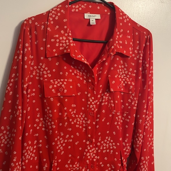 Red and white button down dress - Picture 2 of 6